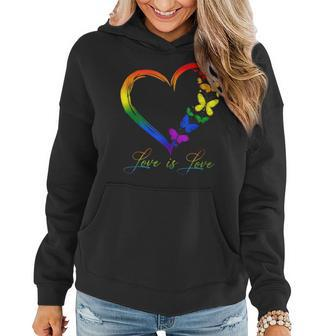 Butterfly Heart Rainbow Love Is Love Lgbt Gay Lesbian Pride Women Hoodie - Seseable