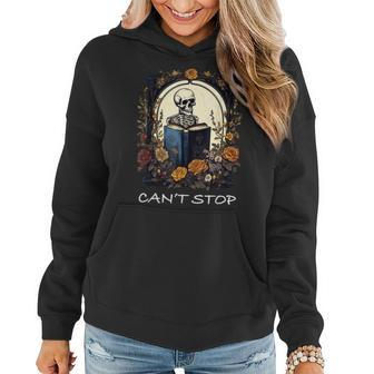 Can't Stop Floral Skeleton Reading Bookworm Reader Reading s Women Hoodie | Mazezy
