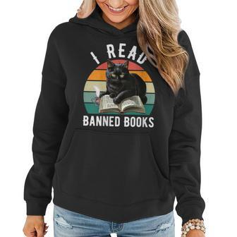 Cat I Read Banned Books Funny Bookworms Reading Book Lovers Gift For Womens Women Hoodie | Mazezy