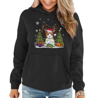Cat Lovers Cute Eagean Cat Santa Hat Ugly Christmas Sweater Women Hoodie - Seseable