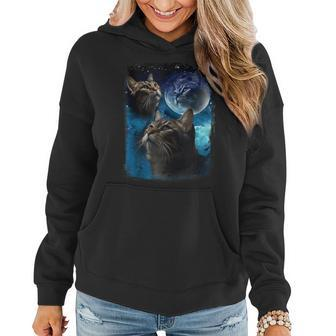 Cats Howl At Moon Funny Vintage Three Cat Howling Wolf Meme Women Hoodie | Mazezy