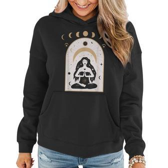 Celestial Moon Phases And Girl Meditation Boho Wicca Yoga Women Hoodie | Mazezy CA