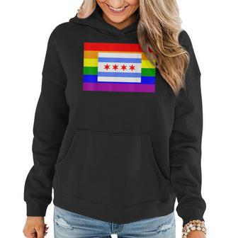 Chicago Flag Gay Pride Rainbow Chi-Town Lgbtq Women Hoodie | Mazezy