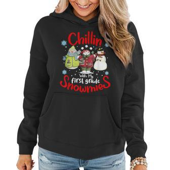 Chilling With My First Grade Snowmies Teacher Christmas Women Hoodie - Seseable