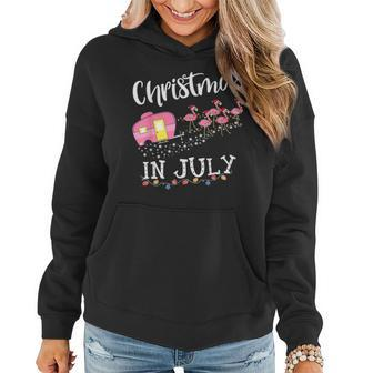 Christmas In July Flamingo Pink Camping Camper Camping Funny Gifts Women Hoodie | Mazezy