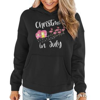 Christmas In July Flamingo Pink Funny Camping Camper Camping Funny Gifts Women Hoodie | Mazezy