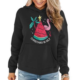 Christmas In July Watermelon Flamingo Xmas Tree Summer Gifts Flamingo Funny Gifts Women Hoodie | Mazezy