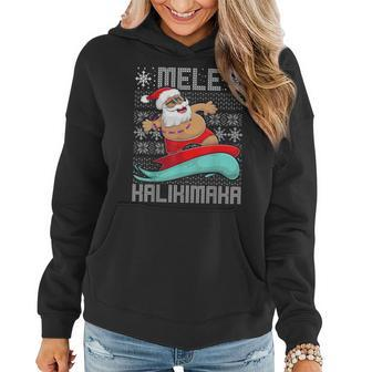 Christmas Ugly Sweater Mele Kalikimaka Apparel Santa Surf Women Hoodie - Seseable