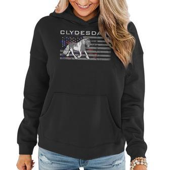 Clydesdale Horse Us American Flag Women Hoodie | Mazezy