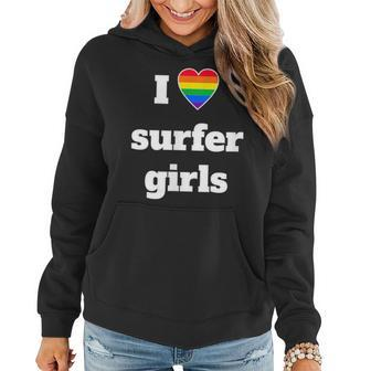Cool Pride I Heart Surfer Girls Rainbow Women Hoodie | Mazezy
