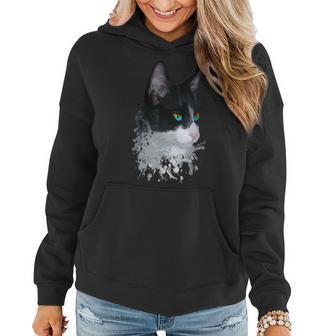 Cool Tuxedo Bicolor Cat With Rainbow Eyes Gay Pride Lgbtq Women Hoodie | Mazezy