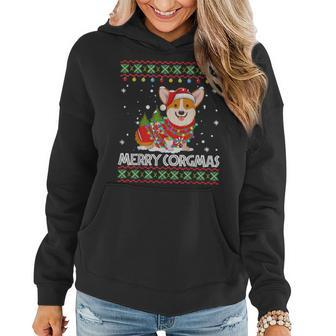 Corgi Dog Merry Corgmas Santa Corgi Ugly Christmas Sweater Women Hoodie - Seseable