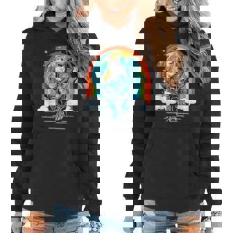 Corgi Riding Dinosaur T Rex Funny Space Galaxy Rainbow Gifts Women Hoodie | Mazezy