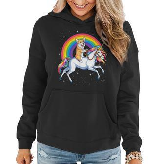 Corgi Riding Unicorn Girls Kids Rainbow Gifts Space Galaxy Women Hoodie | Mazezy