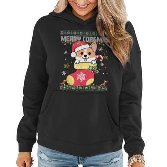Corgi Ugly Christmas Sweater Merry Corgmas Stocking Santa Women Hoodie - Monsterry AU