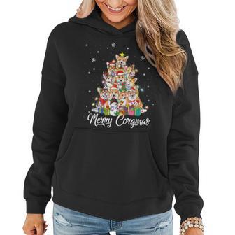 Corgimas Dog Christmas Corgi Santa Hats Xmas Tree Lights Women Hoodie | Mazezy