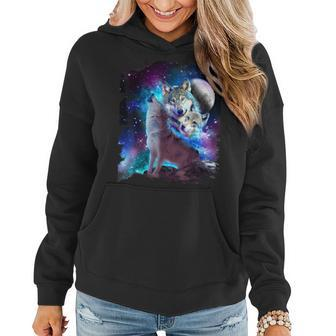 Cosmic Space Wolf Wolves Family Howling At Moon Women Hoodie - Thegiftio UK