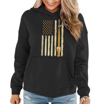Craft Beer Tap Distressed American Flag Patriotic Alcohol Women Hoodie | Mazezy