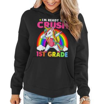 Crush 1St Grade Dabbing Unicorn Back To School Girls Gift Women Hoodie - Seseable