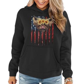 Cute Baby Highland Cow With Sunflowers 4Th Of July Funny Women Hoodie - Monsterry CA