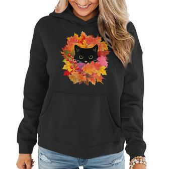 Cute Black Cat Pile Of Leaves Cute Cats And Fall Season Women Hoodie - Seseable