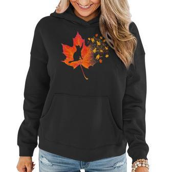 Cute Cat Thanksgiving Fall Leaves Costume Autumn Lover Women Hoodie - Seseable