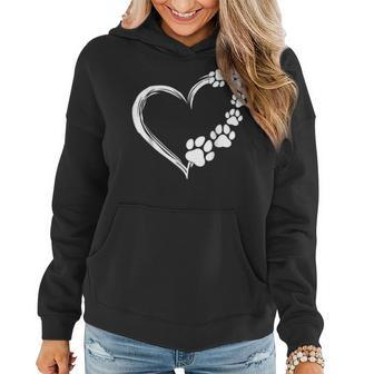 Cute Dog Puppy Dogs Paw Print Heart Dog Mom Women Hoodie - Monsterry UK
