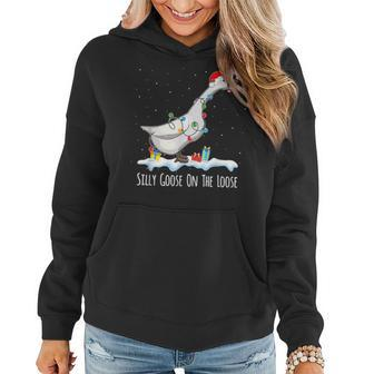 Cute Santa Duck Silly Goose On The Loose Christmas Women Hoodie - Monsterry