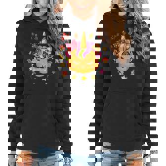 Cute Halloween Unicorn Pumpkin Autumn Fall Leaves Unicorn Halloween Women Hoodie | Mazezy