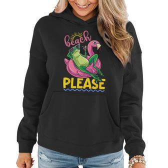 Cute Lazy Frog Pink Flamingo Beach Please Summer Vibes Women Hoodie | Mazezy