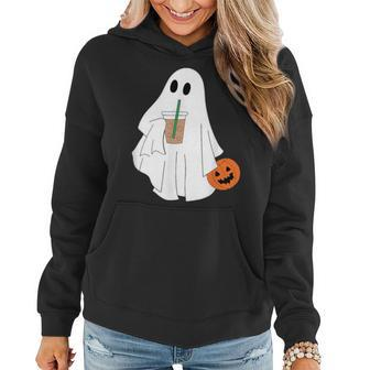 Cute Little Ghost Drinking Coffee Halloween Spooky Season Women Hoodie - Monsterry AU