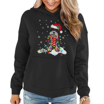 Cute Schnauzer Christmas Lights With Santa Hat Dog Dad Mom Women Hoodie - Thegiftio UK