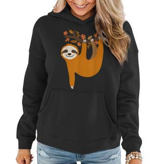 Cute Sloth Fall Leaves Thanksgiving For Girls Autumn Women Hoodie - Seseable