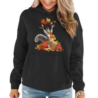 Cute Squirrel With Fall Leaves Autumn Animal Thanksgiving Women Hoodie - Monsterry UK