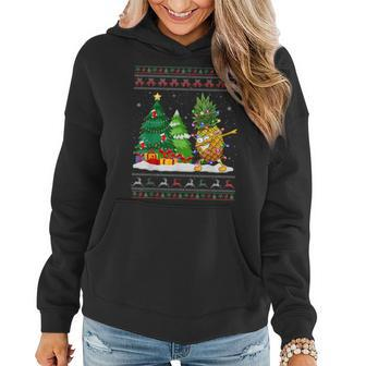 Dabbing Pineapple Lovers Santa Hat Ugly Christmas Sweater Women Hoodie - Seseable