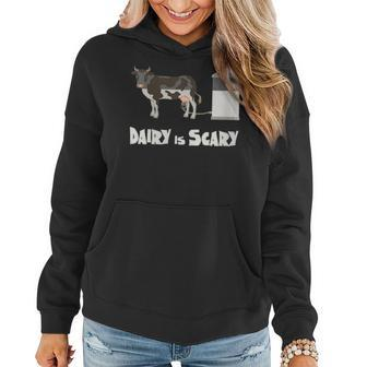 Dairy Is Scary | Vegan Design | Cow In Factory Farming Women Hoodie | Mazezy