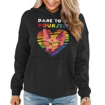 Dare To Be Yourself Gay Pride Rainbow Lgbt Vintage Cat Women Hoodie | Mazezy