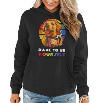 Dare To Be Yourself Gay Pride Vintage Rainbow Lgbt Dog Women Hoodie | Mazezy