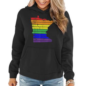 Distressed State Of Minnesota Lgbt Rainbow Gay Pride Women Hoodie | Mazezy