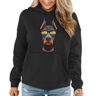 Doberman Pinscher Face Rainbow Sunglasses Lgbt Pride Women Hoodie | Mazezy