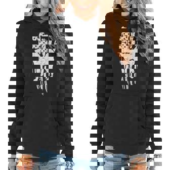 Dog Akita Silhoutte Of An Akita Dog With American Flag Background Women Hoodie - Monsterry