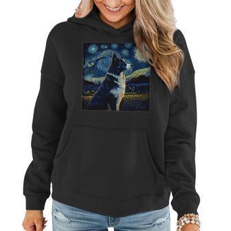 Dog Border Collie Surrealism Starry Night Border Collie Dog Women Hoodie - Monsterry UK