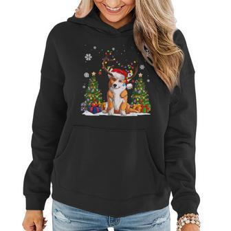 Dog Lovers Cute Welsh Corgi Santa Hat Ugly Christmas Sweater Women Hoodie - Seseable
