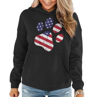 Dog Paw Print American Flag Usa Cute 4Th Of July Fourth Dogs Women Hoodie - Monsterry