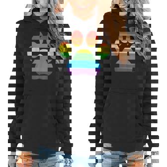 Dog Paw Print Lgbtq Rainbow Flag Gay Pride Ally Dog Lover Women Hoodie | Mazezy