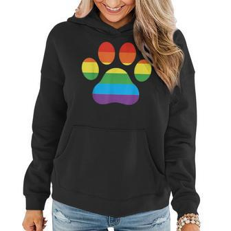 Dog Paw Print Lgbtq Rainbow Flag Gay Pride Ally Dog Lover Women Hoodie - Seseable