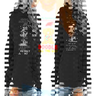 Doodle All The Way Funny Goldendoodle Santa Hat Christmas Women Hoodie - Monsterry