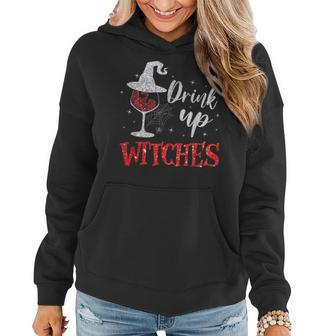 Drink Up Witches Wine Glass Halloween Drinking Women Hoodie - Thegiftio UK