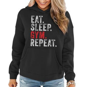 Eat Sleep Gym Repeat Funny Workout Train Vintage Distressed Women Hoodie - Monsterry