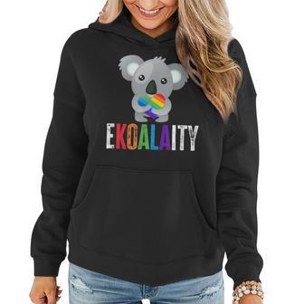 Ekoalaity Koala Rainbow Heart Pride Month Women Hoodie | Mazezy